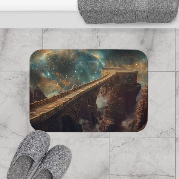 Celestial Bridge Over Cosmic Canyon — Memory Foam Bath Mat — Modern Bathroom Floor Lifestyle View