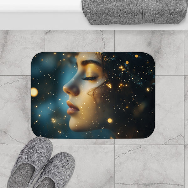 Celestial Goddess Surrounded by Stars (Edition III) — 61×43 Memory Foam Bath Mat — Modern Bathroom Floor Lifestyle View