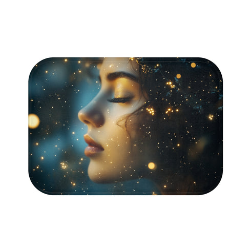 Celestial Goddess Surrounded by Stars (Edition III) — 61×43 Memory Foam Bath Mat — Top-Down Velvet Microfibre Artwork View