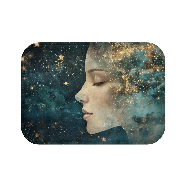 Celestial Goddess Surrounded by Stars (Edition IV) — 61×43 Memory Foam Bath Mat — Top-Down Velvet Microfibre Artwork View