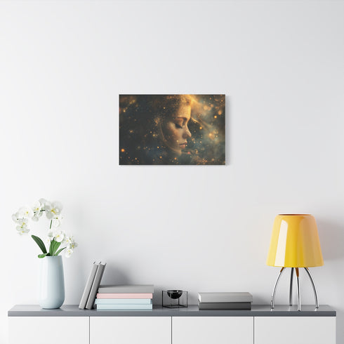 Celestial Goddess Surrounded by Stars — 24×16 Canvas Wall Art — Living Room Wall Lifestyle View