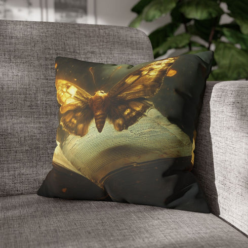 Celestial Moth Hovering Over Ancient Tomb (Edition III) — 40×40 Cushion Cover — Sofa & Armchair Living Room Lifestyle View