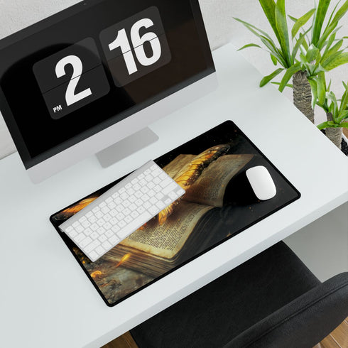 Celestial Moth Hovering Over Ancient Tomb — XXL Gaming Desk Mat — Gaming & Workspace Desk Setup View