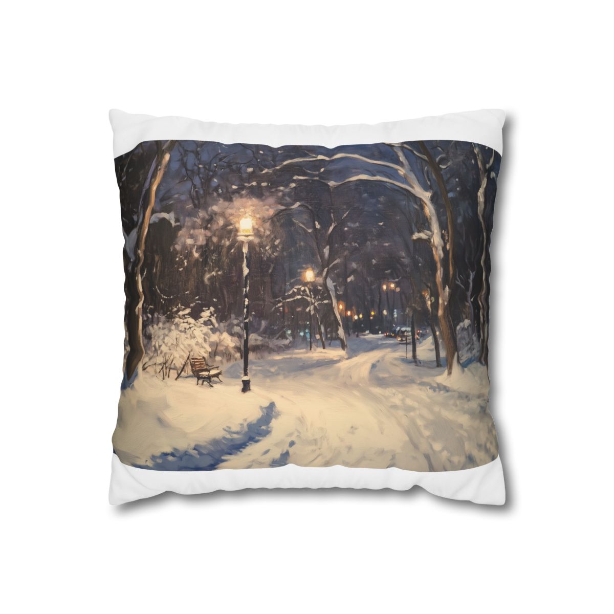 Central Park Snow Night Pillowcase: Dream in Winter Wonderland