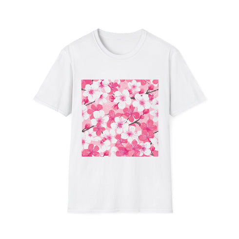 Cherry Blossom Sakura Seamless Pattern — Graphic Cotton T-Shirt — Front Graphic Print View