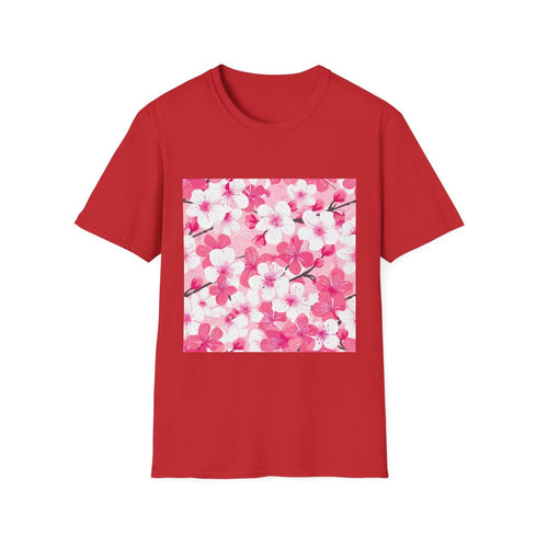 Cherry Blossom Sakura Seamless Pattern — Graphic Cotton T-Shirt — 100% Ring-Spun Cotton Fabric & Print Detail