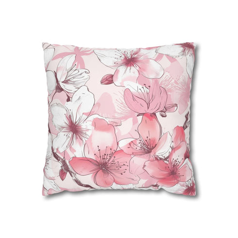 Pink Cherry Blossom Sakura Seamless Pattern — Faux Suede Cushion Cover — Front 40×40 cm Square Cushion View