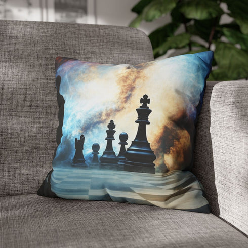 Chess Game Between Gods and Stars — Faux Suede Cushion Cover — Sofa & Living Room Lifestyle View