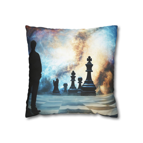 Chess Game Between Gods and Stars — Faux Suede Cushion Cover — Front 40×40 cm Square Cushion View