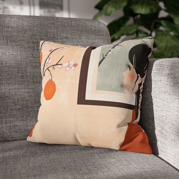 Chinese New Year Poster with a Cozy Atmosphere in — Double-Sided Cushion Cover — Sofa & Armchair Living Room Lifestyle View