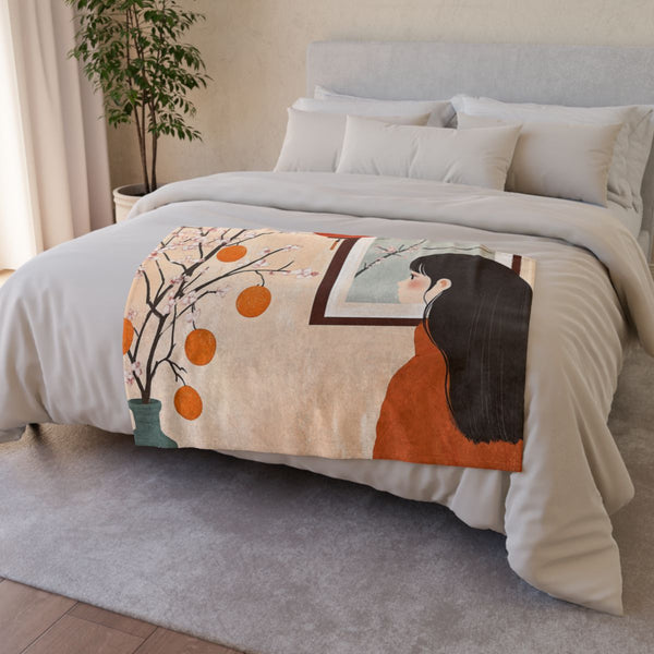 Chinese New Year Poster with a Cozy Atmosphere In — 50×60 Plush Throw Blanket — Draped Over Sofa & Bed Lifestyle View