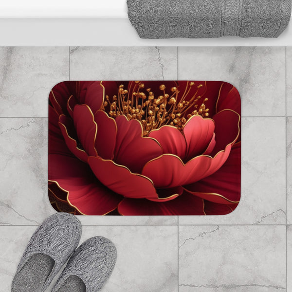 Chinese Red Envelope Blue and Red Dark Red Three D — 61×43 Memory Foam Bath Mat — Modern Bathroom Floor Lifestyle View