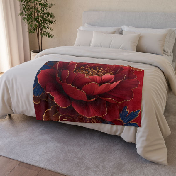 Chinese Red Envelope Blue and Red Dark Red Three D — 50×60 Plush Throw Blanket — Draped Over Sofa & Bed Lifestyle View