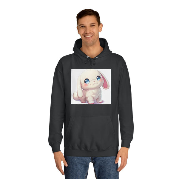 Cute Chubby White Puppy Kawaii Cartoon — Heavyweight Graphic Hoodie — Model Streetwear Fit View