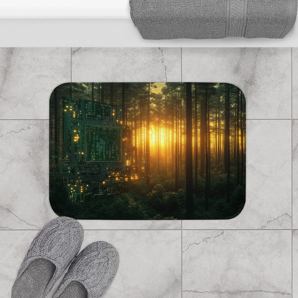 Circuit Board Forest in Sunrise (Edition III) — 61×43 Memory Foam Bath Mat — Modern Bathroom Floor Lifestyle View