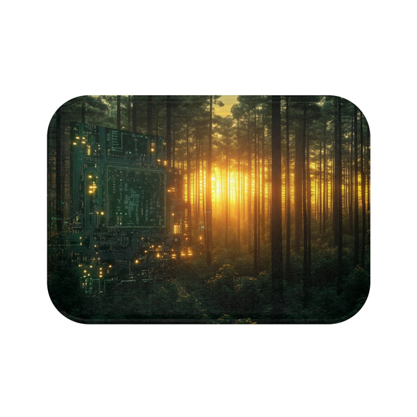 Circuit Board Forest in Sunrise (Edition III) — 61×43 Memory Foam Bath Mat — Top-Down Velvet Microfibre Artwork View