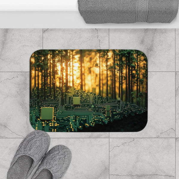 Circuit Board Forest in Sunrise (Edition IV) — 61×43 Memory Foam Bath Mat — Modern Bathroom Floor Lifestyle View