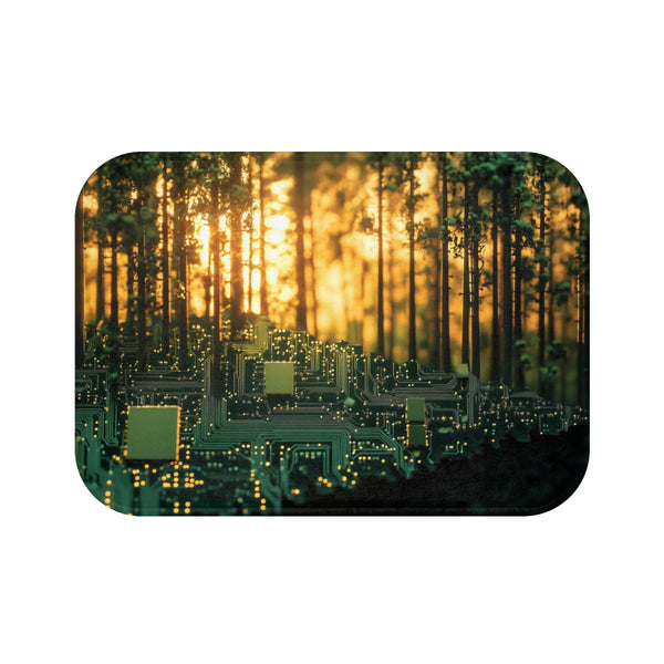 Circuit Board Forest in Sunrise (Edition IV) — 61×43 Memory Foam Bath Mat — Top-Down Velvet Microfibre Artwork View