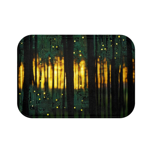 Circuit Board Forest in Sunrise — 61×43 Memory Foam Bath Mat — Top-Down Velvet Microfibre Artwork View