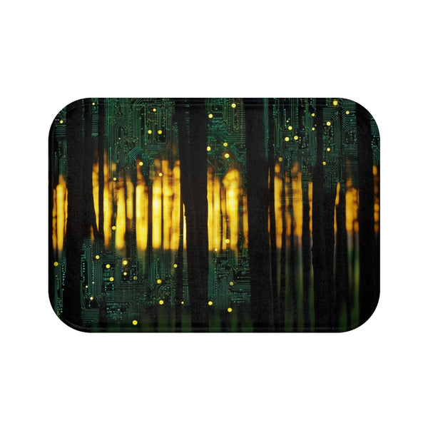 Circuit Board Forest in Sunrise — 61×43 Memory Foam Bath Mat — Top-Down Velvet Microfibre Artwork View