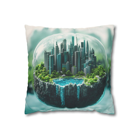 City Built Inside Crystal Orb — Double-Sided Cushion Cover — Front Double-Sided Cushion View