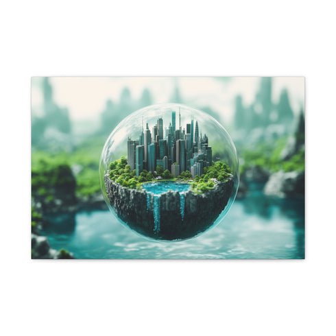 City Built Inside Crystal Orb — 24×16 Canvas Wall Art — Front Gallery-Wrapped Canvas View