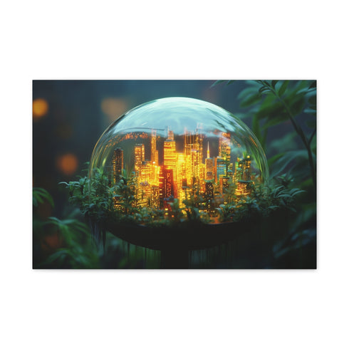 City Inside Glowing Mushroom Cap — 24×16 Canvas Wall Art — Front Gallery-Wrapped Canvas View
