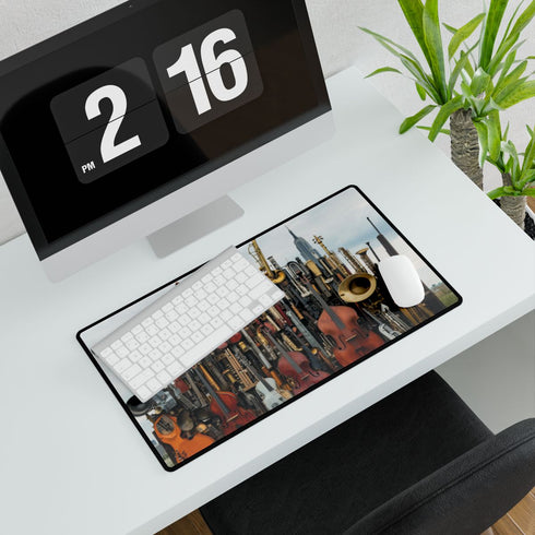 City Skyline Made of Musical Instruments — XL Gaming Desk Mat — Gaming & Workspace Desk Setup View