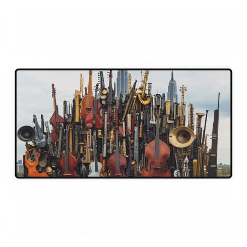 City Skyline Made of Musical Instruments — XXL Gaming Desk Mat — Full Top-Down Artwork View