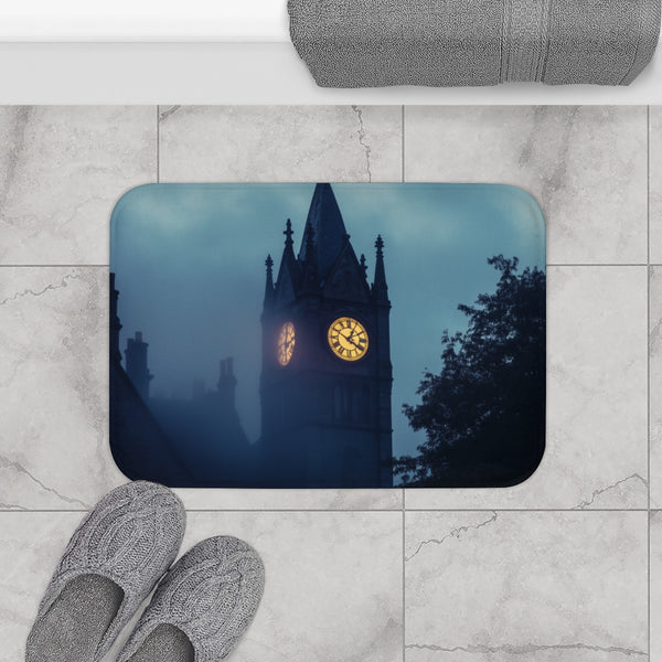 Clock Tower Ticking Backwards (Edition II) — Memory Foam Bath Mat — Modern Bathroom Floor Lifestyle View