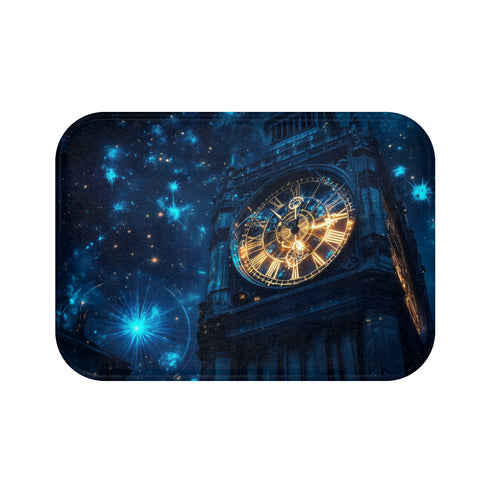 Clock Tower with Stars As Gears — Memory Foam Bath Mat — Top-Down Memory Foam Bath Mat View