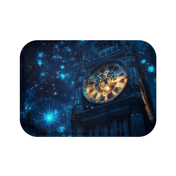 Clock Tower with Stars As Gears — Memory Foam Bath Mat — Top-Down Memory Foam Bath Mat View