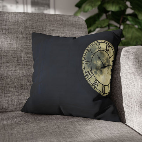 Clocktower Powered by Moon Phases — Faux Suede Cushion Cover — Sofa & Living Room Lifestyle View