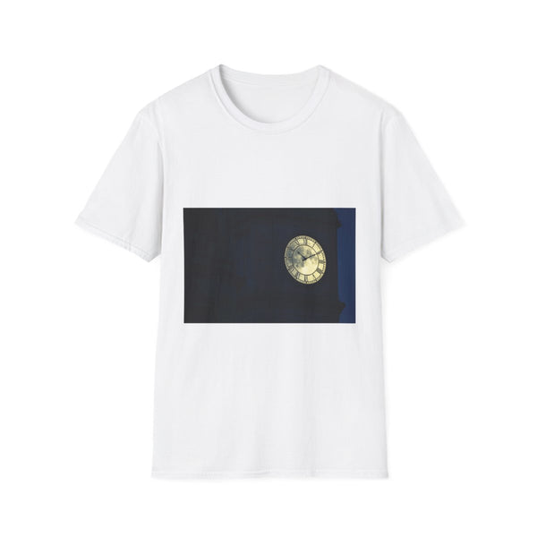 Clocktower Powered by Moon Phases Graphic Unisex Softstyle T-Shirt - Front View