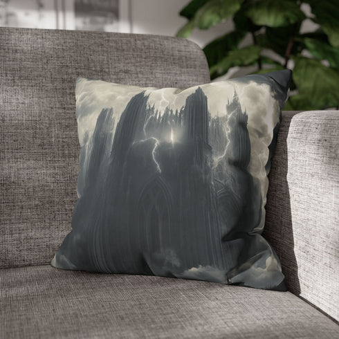 Cloud Cathedral Struck by Lightning — 40×40 Cushion Cover — Double-Sided Back & Concealed Zip Detail