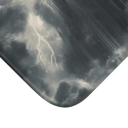 Cloud Cathedral Struck by Lightning — Memory Foam Bath Mat — Microfibre Texture Close-Up View