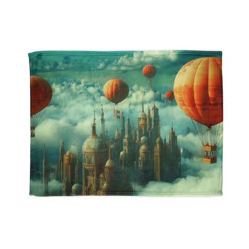 Cloud City Built on Giant Balloons — 50×60 Plush Throw Blanket — Full Spread Plush Fleece Artwork View