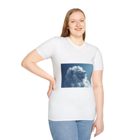 Cloud Shaped Like Giant Lion Graphic Unisex Softstyle T-Shirt - Model View