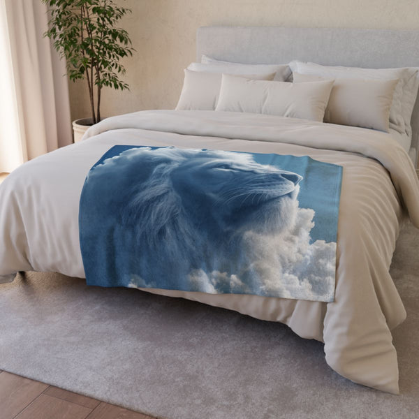 Cloud Shaped Like Giant Lion — Plush Fleece Throw Blanket — Drape over Sofa & Bed Lifestyle View
