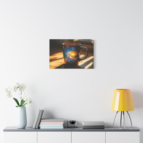 Coffee Mug with Galaxy Inside (Edition IV) — 24×16 Canvas Wall Art — Living Room Wall Lifestyle View
