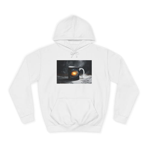 Coffee Mug with Galaxy Inside Graphic Unisex College Hoodie - Arctic White Front