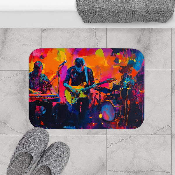 Neon Stadium Concert Lightshow (Edition II) — 61×43 Memory Foam Bath Mat — Modern Bathroom Floor Lifestyle View