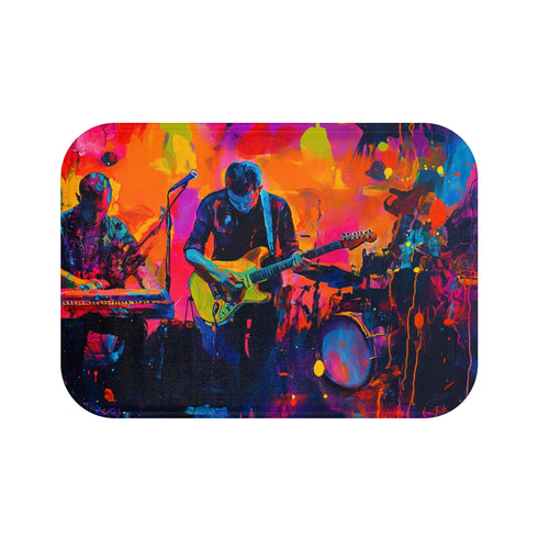Neon Stadium Concert Lightshow (Edition II) — 61×43 Memory Foam Bath Mat — Top-Down Velvet Microfibre Artwork View