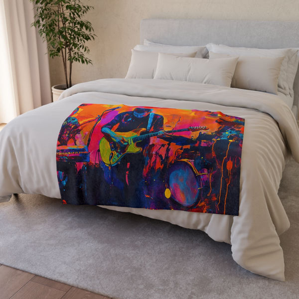 Neon Stadium Concert Lightshow (Edition II) — 50×60 Plush Throw Blanket — Draped Over Sofa & Bed Lifestyle View