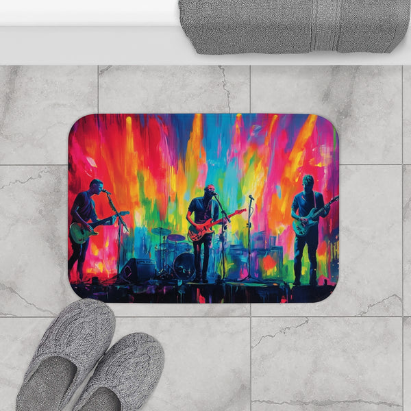 Neon Stadium Concert Lightshow (Edition III) — 61×43 Memory Foam Bath Mat — Modern Bathroom Floor Lifestyle View