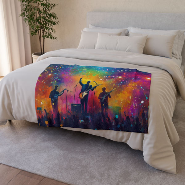 Neon Stadium Concert Lightshow (Edition IV) — 50×60 Plush Throw Blanket — Draped Over Sofa & Bed Lifestyle View