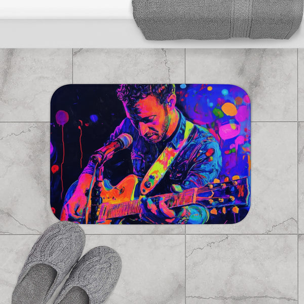 Neon Stadium Concert Lightshow (Edition V) — 61×43 Memory Foam Bath Mat — Modern Bathroom Floor Lifestyle View