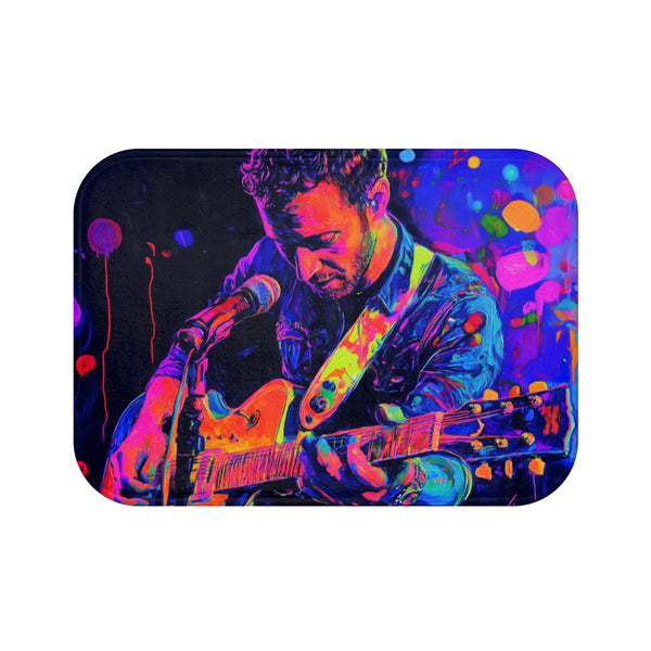 Neon Stadium Concert Lightshow (Edition V) — 61×43 Memory Foam Bath Mat — Top-Down Velvet Microfibre Artwork View