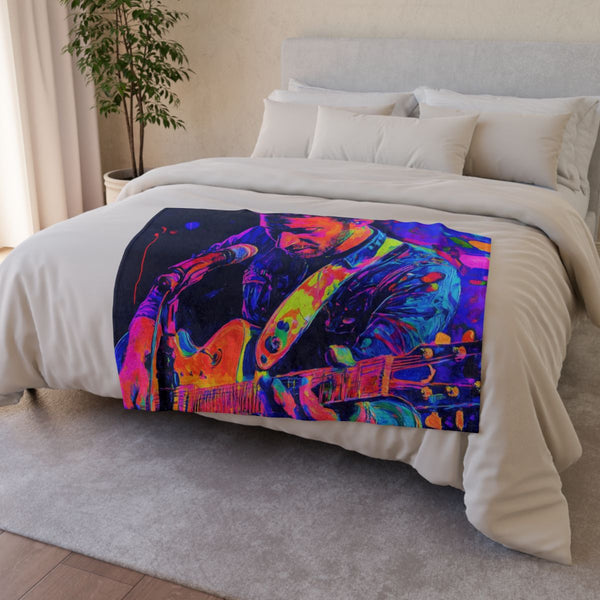 Neon Stadium Concert Lightshow (Edition V) — 50×60 Plush Throw Blanket — Draped Over Sofa & Bed Lifestyle View