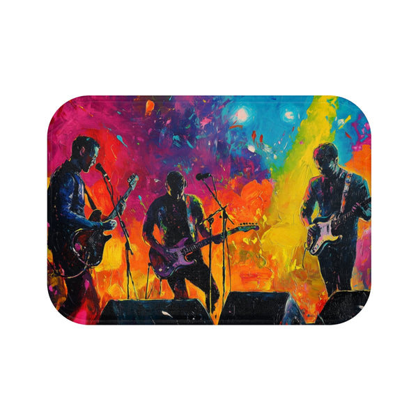 Neon Stadium Concert Lightshow — 61×43 Memory Foam Bath Mat — Top-Down Velvet Microfibre Artwork View
